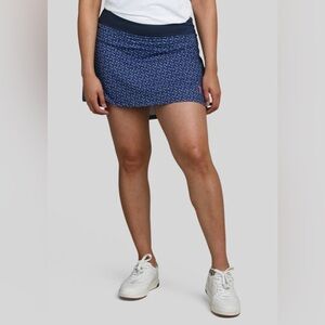 William Murray Golf Blue and White Asymmetrical Skater Mini Skirt